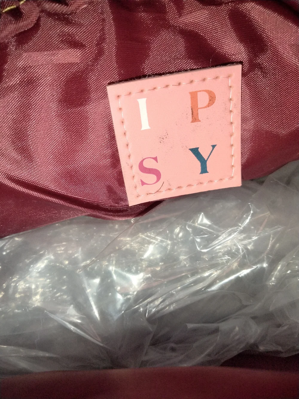 Ipsy (Size 10W X 7L) Burgundy & Gold Ribbed Corduroy Texture Cosmetic Pouch Bag